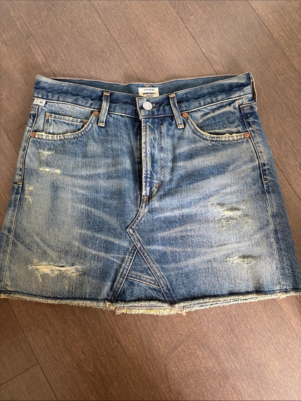 Citizens Of Humanity Blue Distressed Denim Mini Skirt